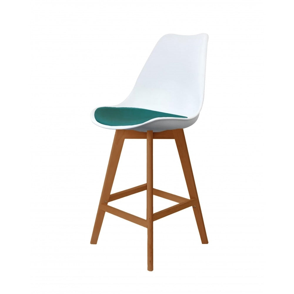 Soho Teal Plastic Bar Stool Medium Wood Legs