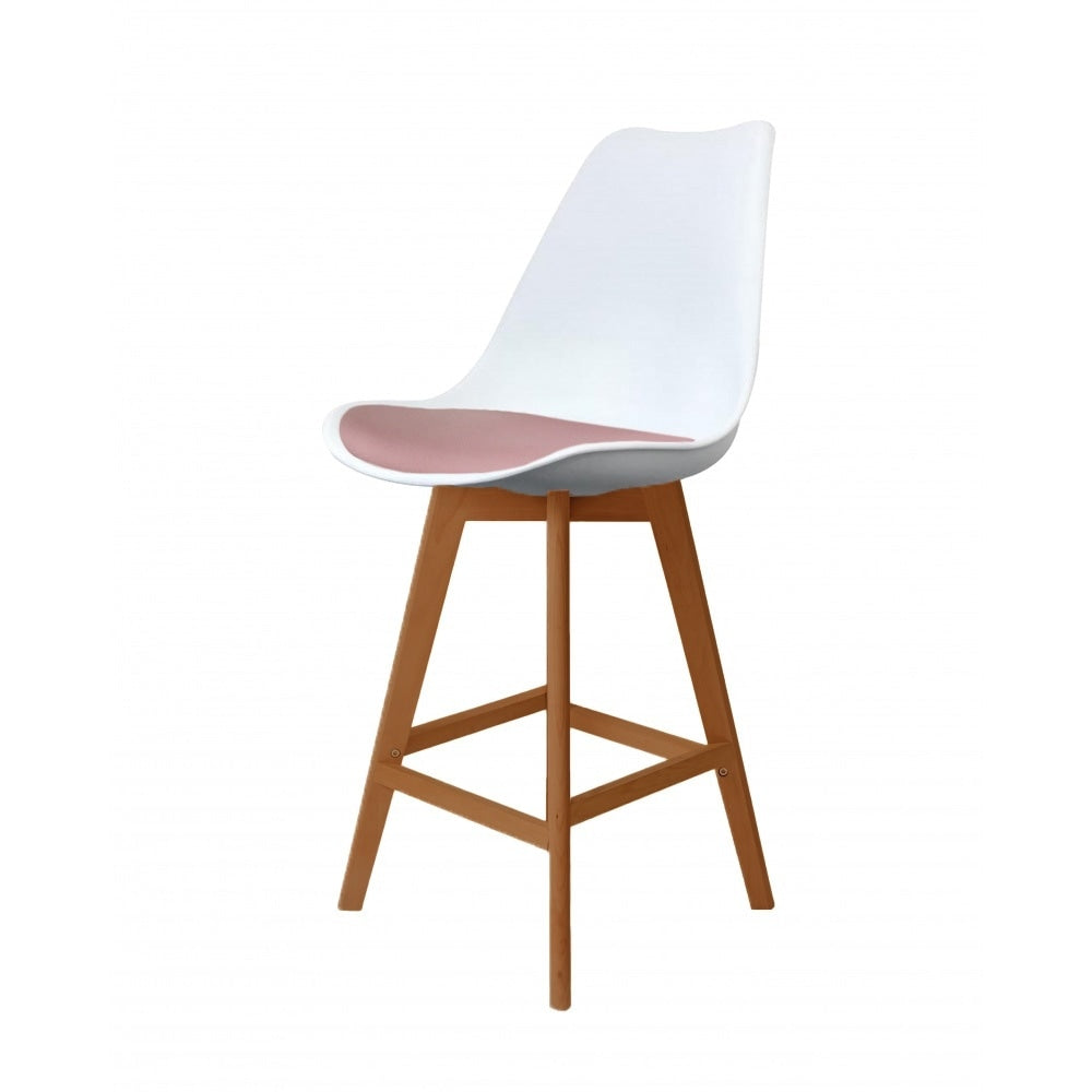 Soho White Blush Pink Plastic Bar Stool Medium Wood Legs