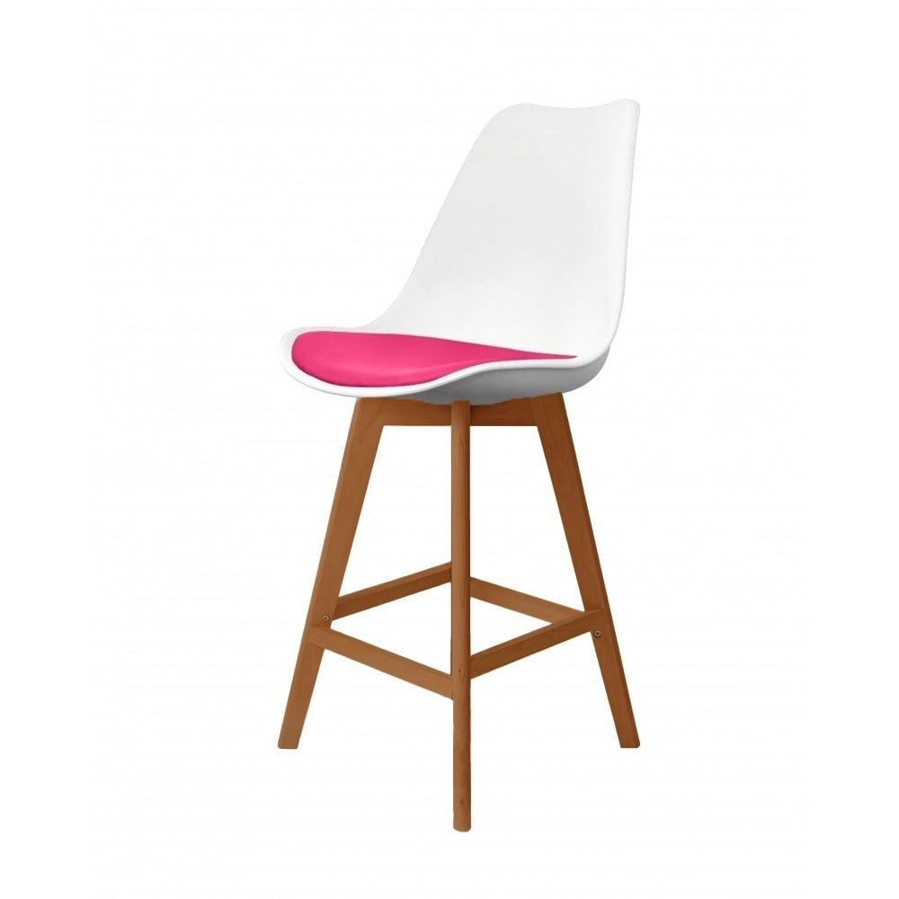 Soho Bright Pink Plastic Bar Stool Medium Wood Legs