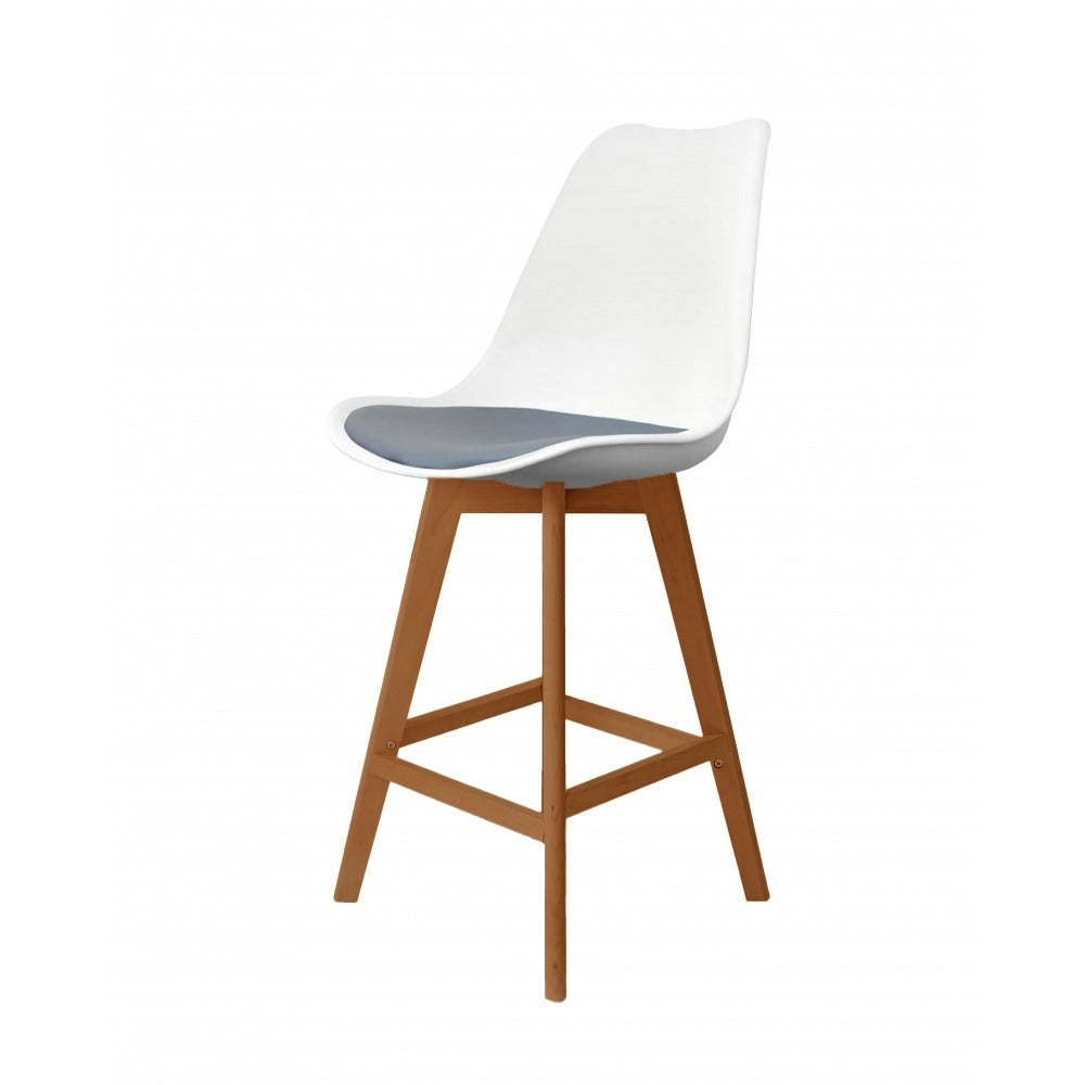 Soho White Dark Grey Plastic Bar Stool Medium Wood Legs
