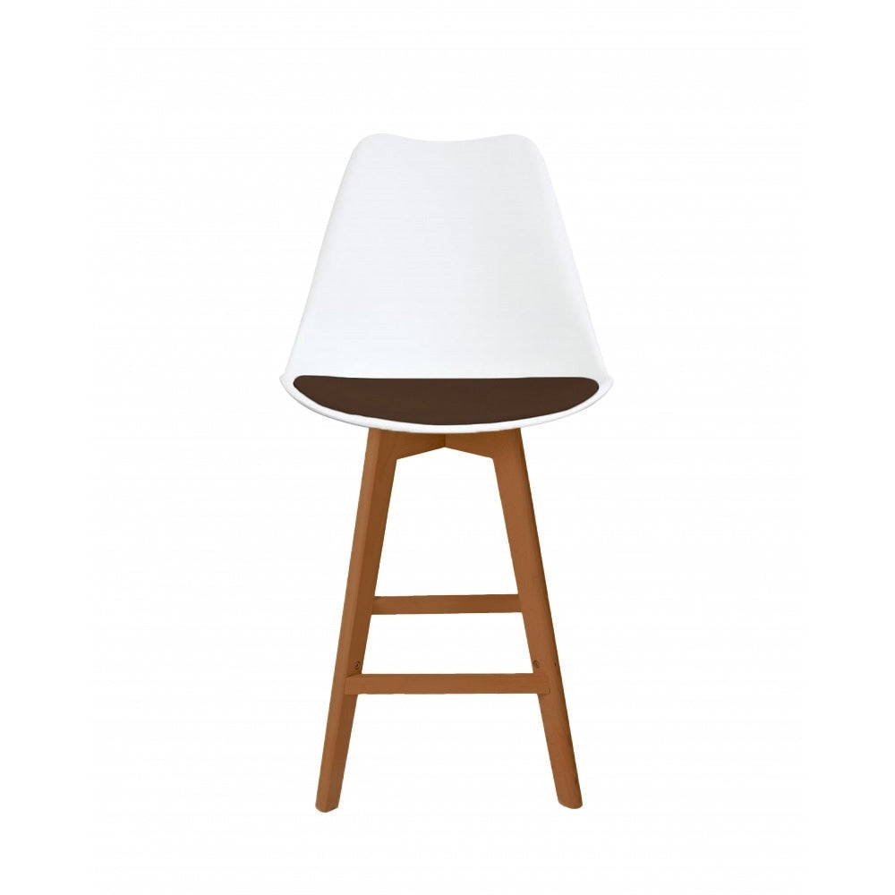 Soho White and Chocolate Plastic Bar Stool with Medium Wood Legs