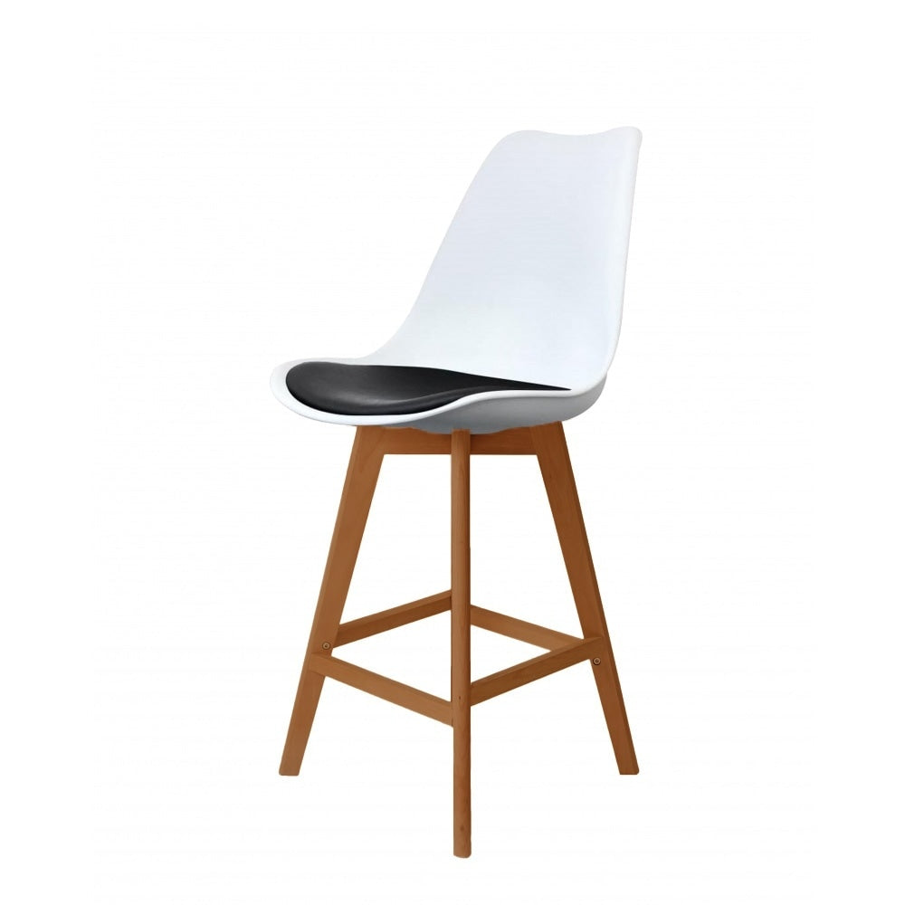 Soho White Plastic Bar Stool Medium Wood Legs