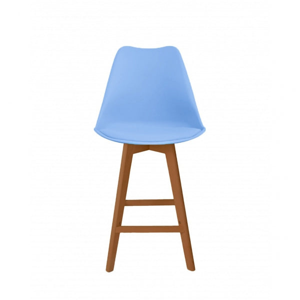 Soho Blue Plastic Bar Stool with Medium Wood Legs