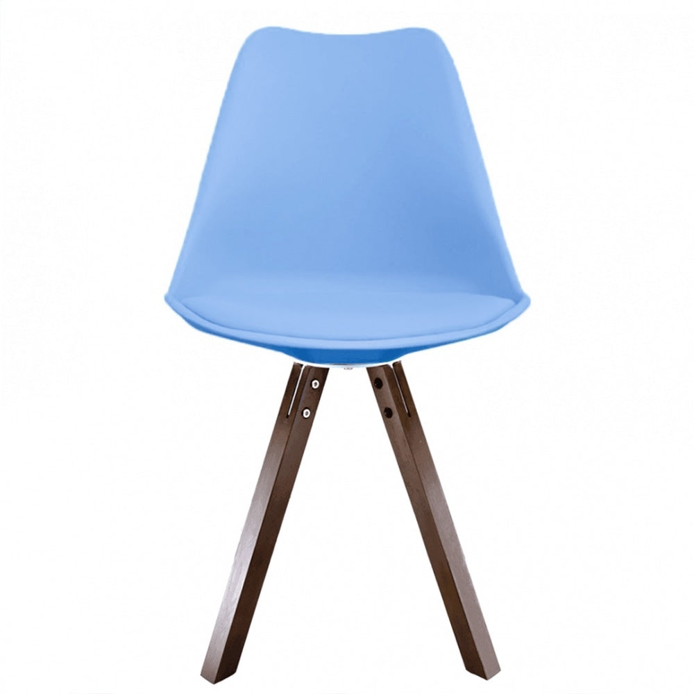 Soho Blue Plastic Dining Chair with Square Pyramid Dark Wood Legs
