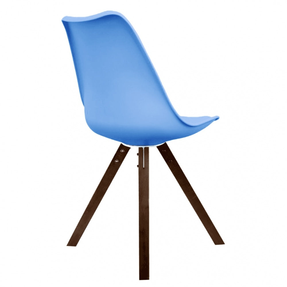 Soho Blue Plastic Dining Chair with Square Pyramid Dark Wood Legs