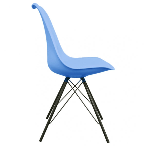 OUTLET Soho Blue Plastic Dining Chair with Black Metal Legs