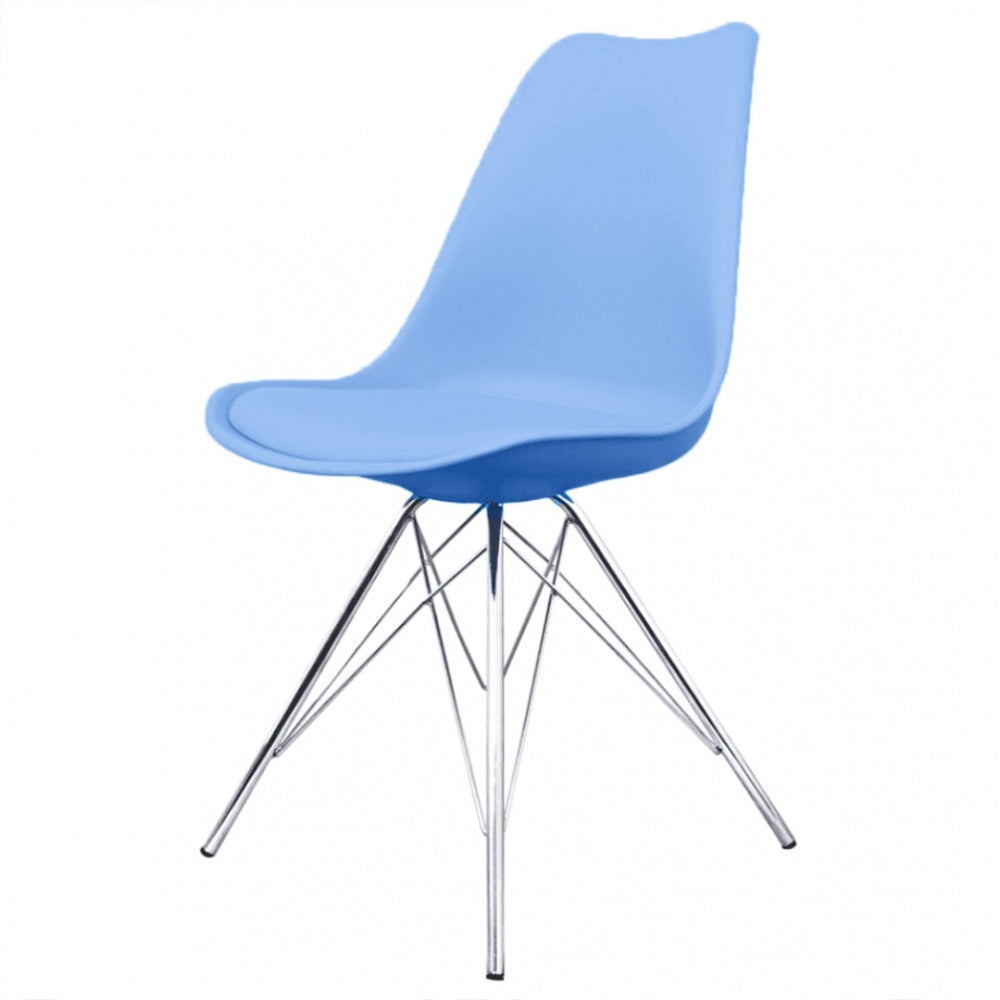 OUTLET Soho Blue Plastic Dining Chair with Chrome Metal Legs