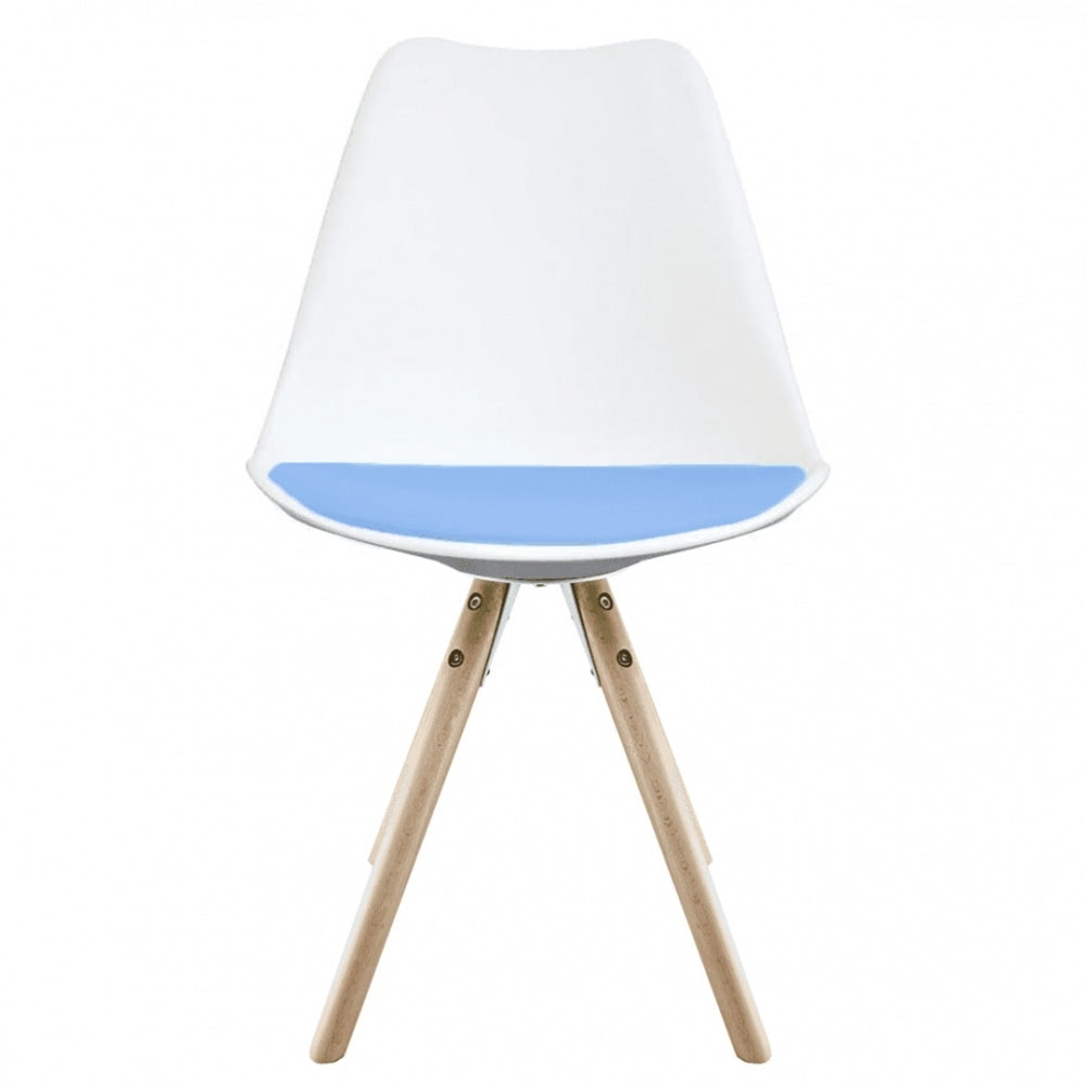 Soho White and Blue Dining Chair with Pyramid Light Wood Legs