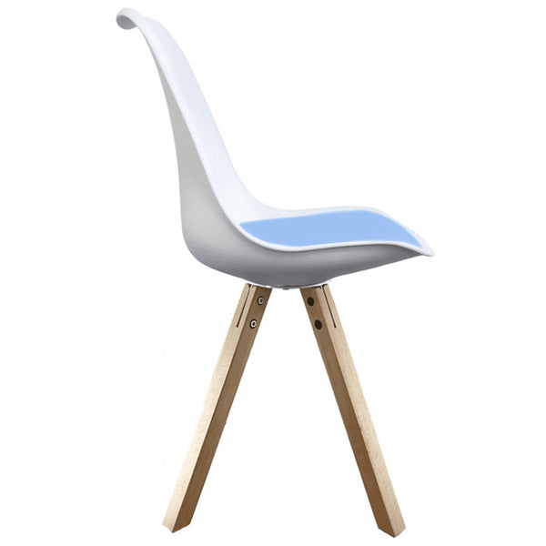 Soho White and Blue Dining Chair with Square Pyramid Light Wood Legs