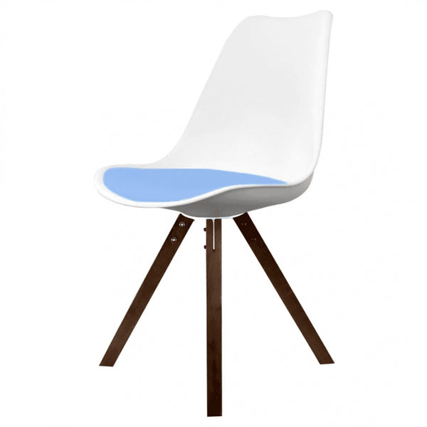 Soho White and Blue Dining Chair with Square Pyramid Dark Wood Legs