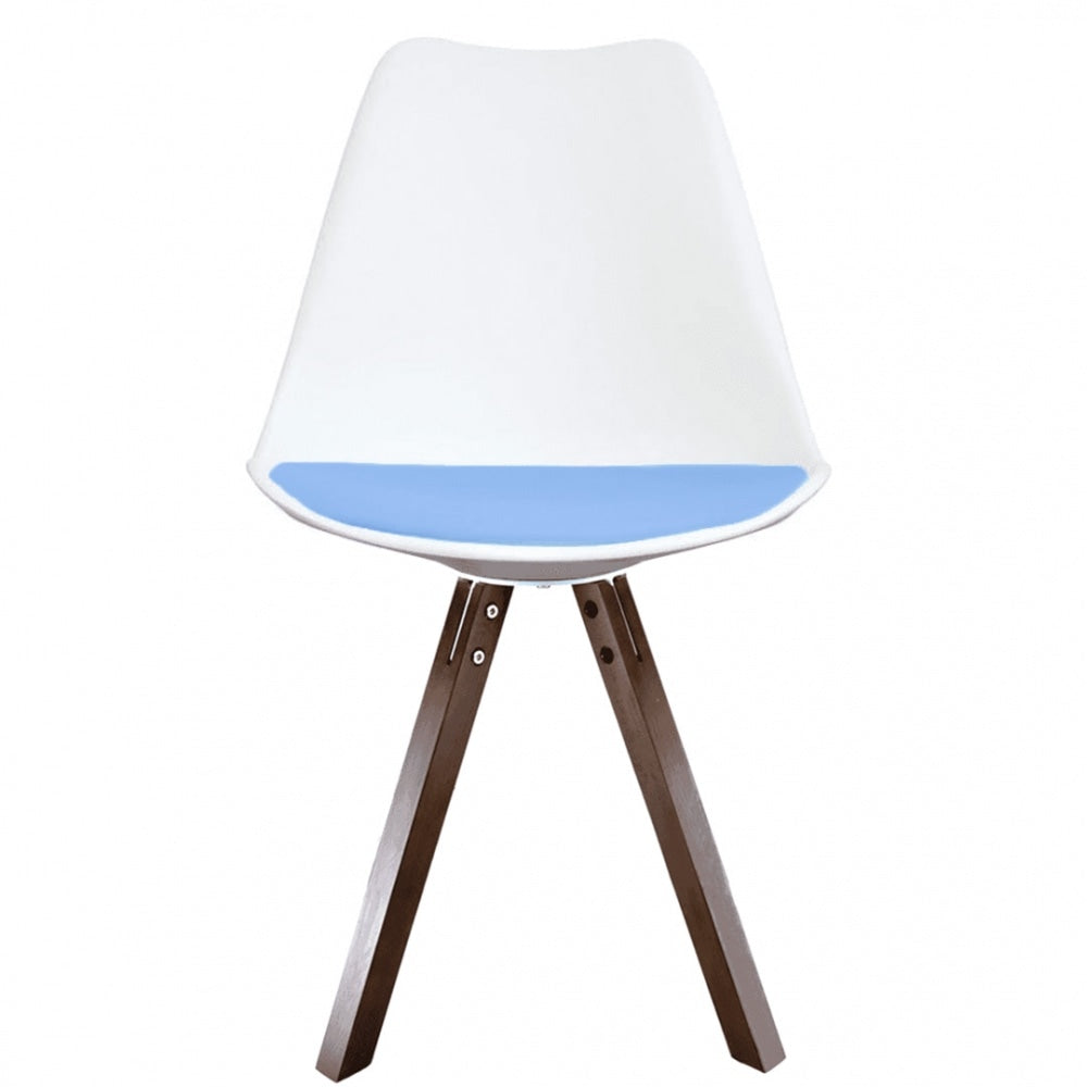 Soho White and Blue Dining Chair with Square Pyramid Dark Wood Legs
