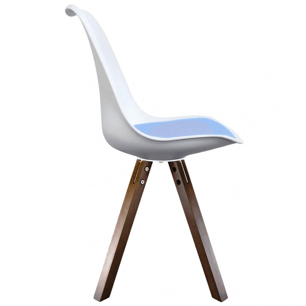 Soho White and Blue Dining Chair with Square Pyramid Dark Wood Legs