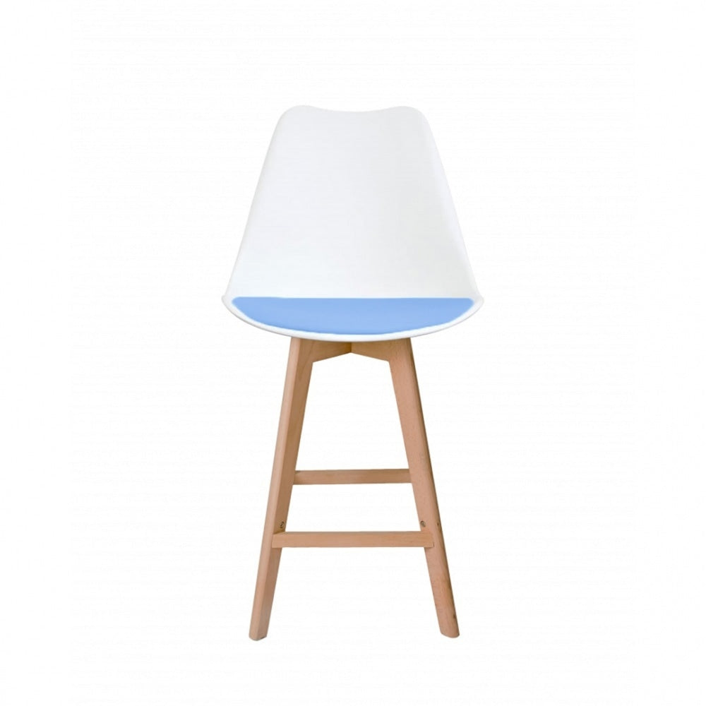 Soho White and Blue Plastic Bar Stool with Light Wood Legs