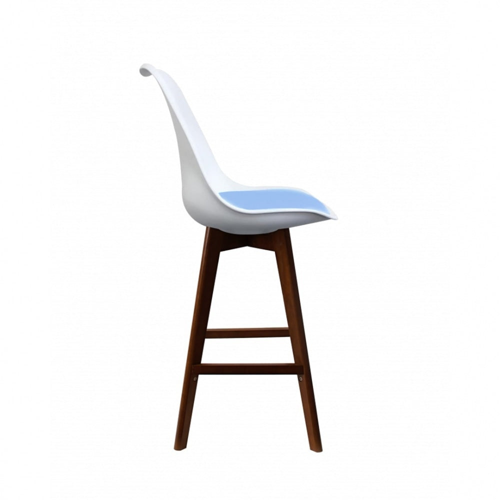 Soho White and Blue Plastic Bar Stool with Dark Wood Legs