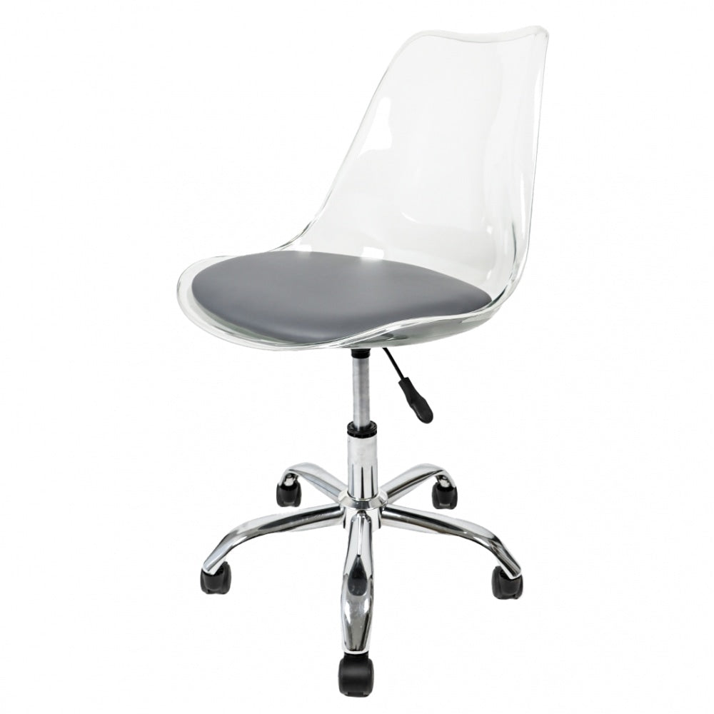 Soho Clear and Dark Grey Plastic Desk Chair with Swivel Base