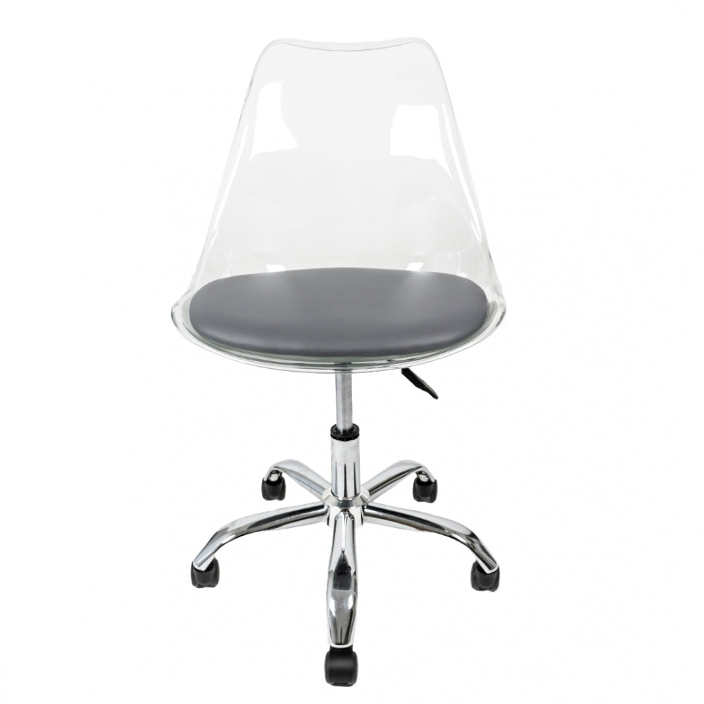Soho Clear and Dark Grey Plastic Desk Chair with Swivel Base