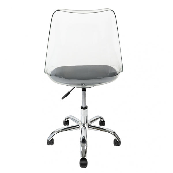 Soho Clear and Dark Grey Plastic Desk Chair with Swivel Base