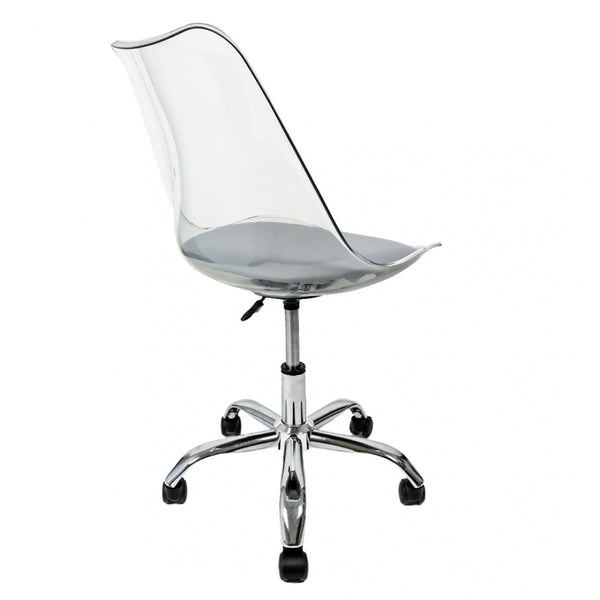 Soho Clear and Light Grey Plastic Desk Chair with Swivel Base