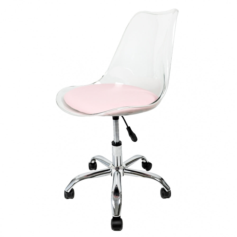 Soho Clear Blush Pink Plastic Desk Chair Swivel Base