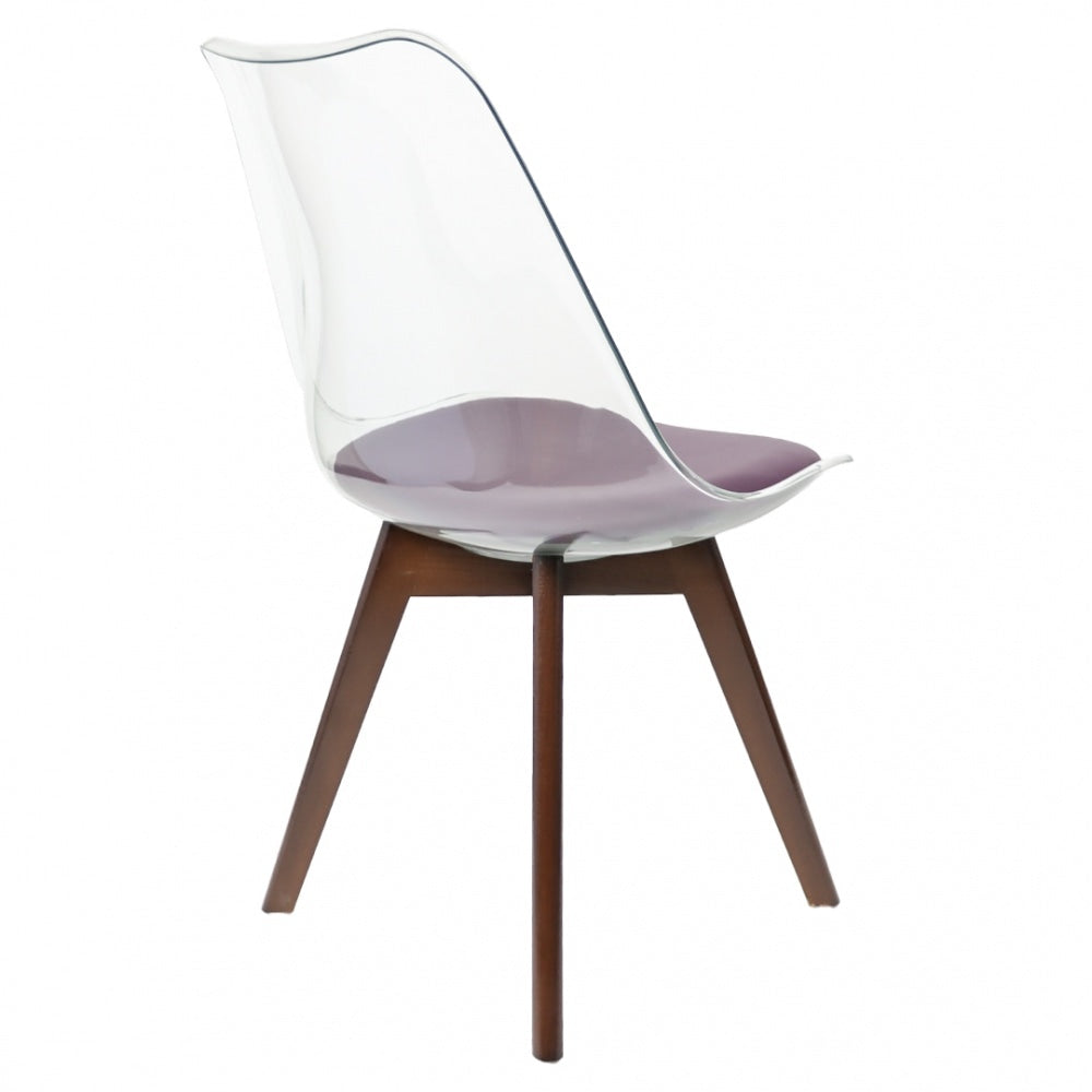 Soho Clear and Aubergine Plastic Dining Chair with Squared Dark Wood Legs