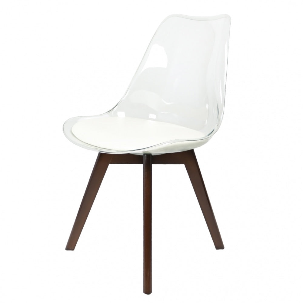 Soho Clear Vanilla Plastic Dining Chair Squared Dark Wood Legs