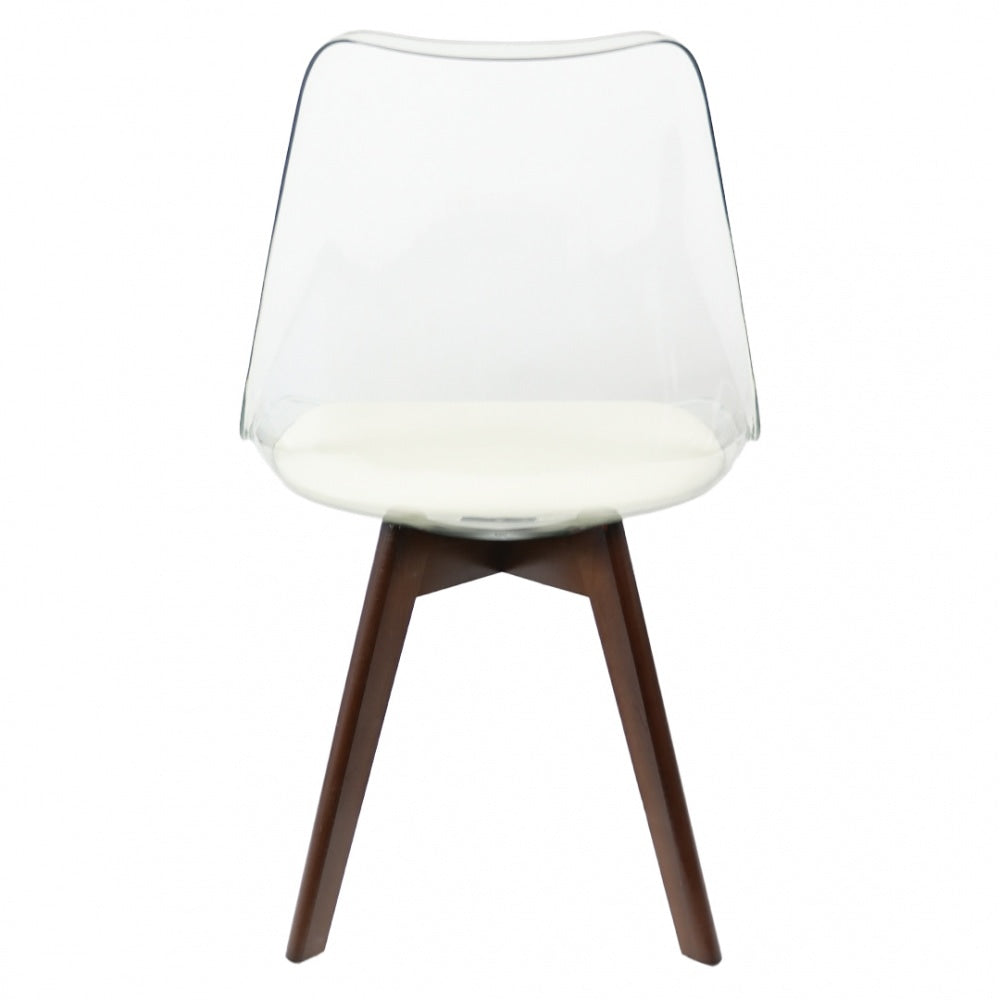 Soho Clear and Vanilla Plastic Dining Chair with Squared Dark Wood Legs