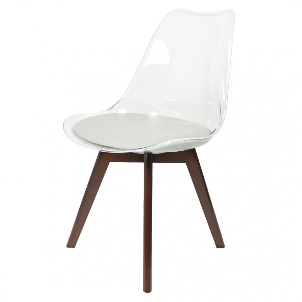 Soho Clear Light Grey Plastic Dining Chair Squared Dark Wood Legs