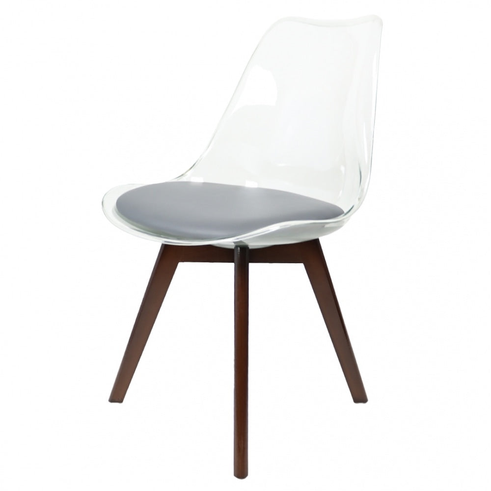 Soho Clear Dark Grey Plastic Dining Chair Squared Dark Wood Legs