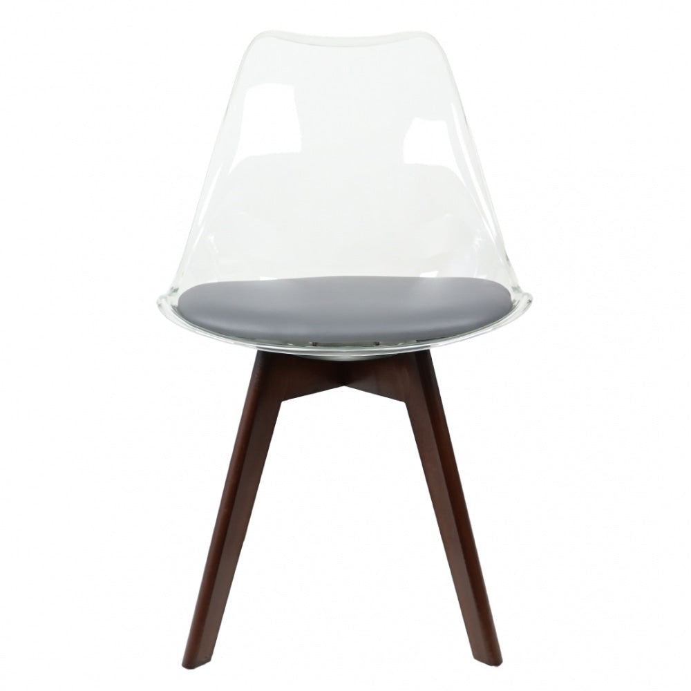 Soho Clear and Dark Grey Plastic Dining Chair with Squared Dark Wood Legs