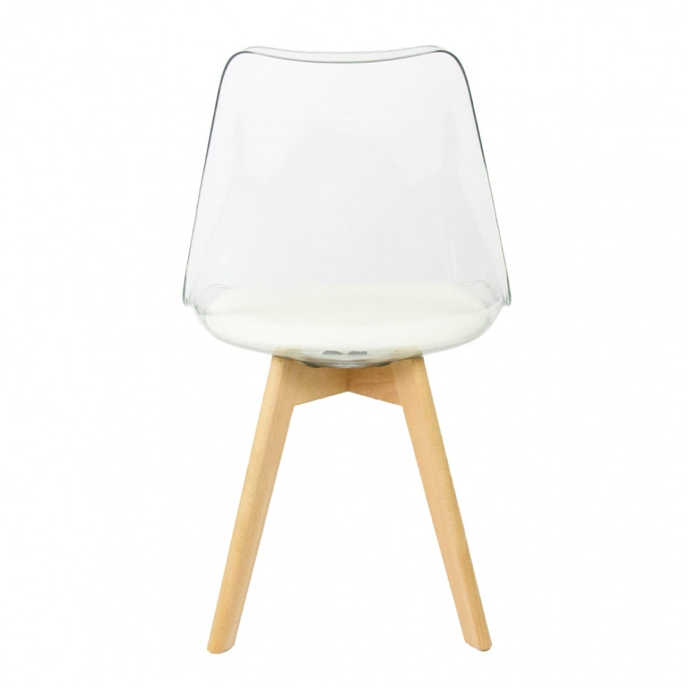 Soho Clear and Vanilla Plastic Dining Chair with Squared Light Wood Legs