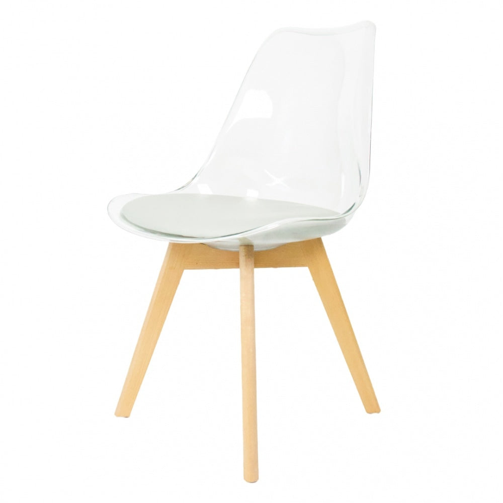 Soho Clear Light Grey Plastic Dining Chair Squared Light Wood Legs