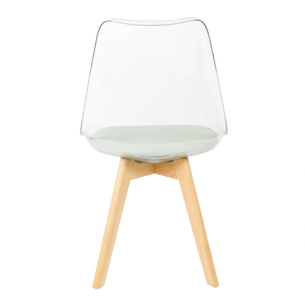 Soho Clear and Light Grey Plastic Dining Chair with Squared Light Wood Legs