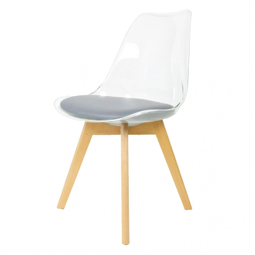 Soho Clear Dark Grey Plastic Dining Chair Squared Light Wood Legs