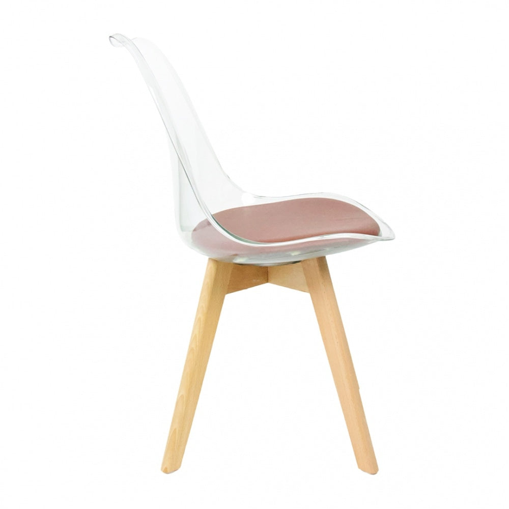 Soho Clear and Chocolate Plastic Dining Chair with Squared Light Wood Legs