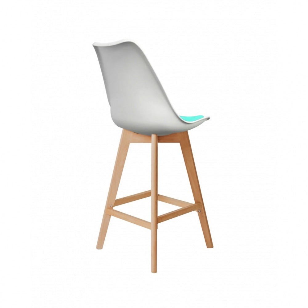 Soho White and Aqua Plastic Bar Stool with Light Wood Legs