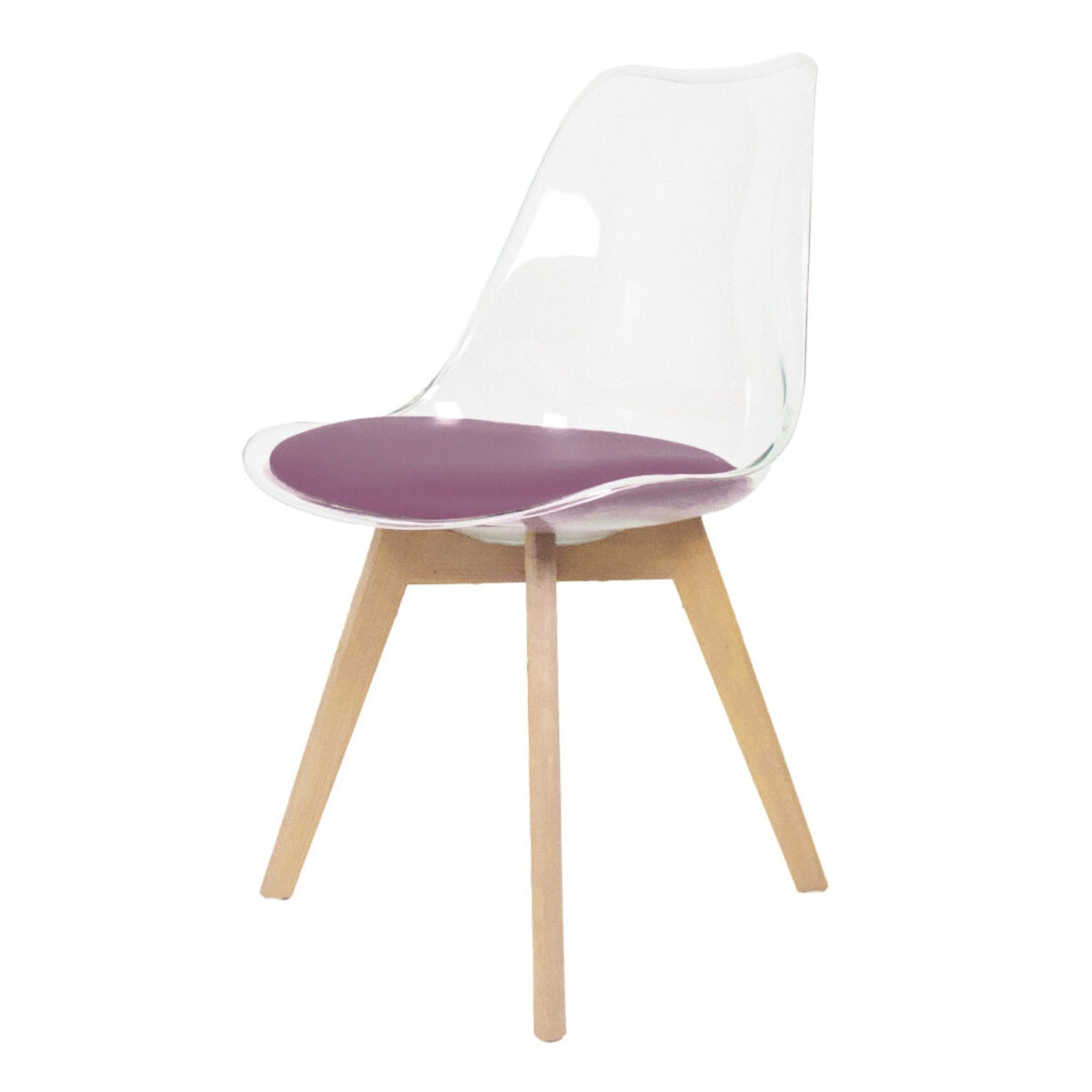 Soho Clear Aubergine Plastic Dining Chair Squared Light Wood Legs