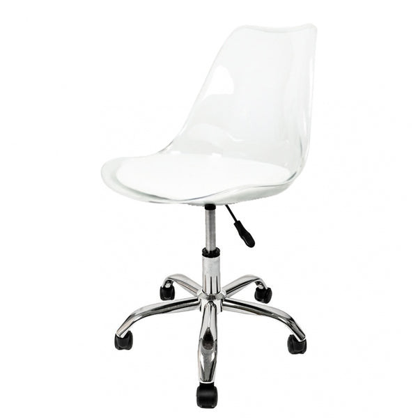 Soho Clear and White Plastic Desk Chair with Swivel Base