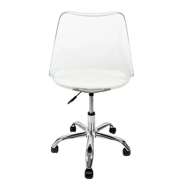 Soho Clear and White Plastic Desk Chair with Swivel Base