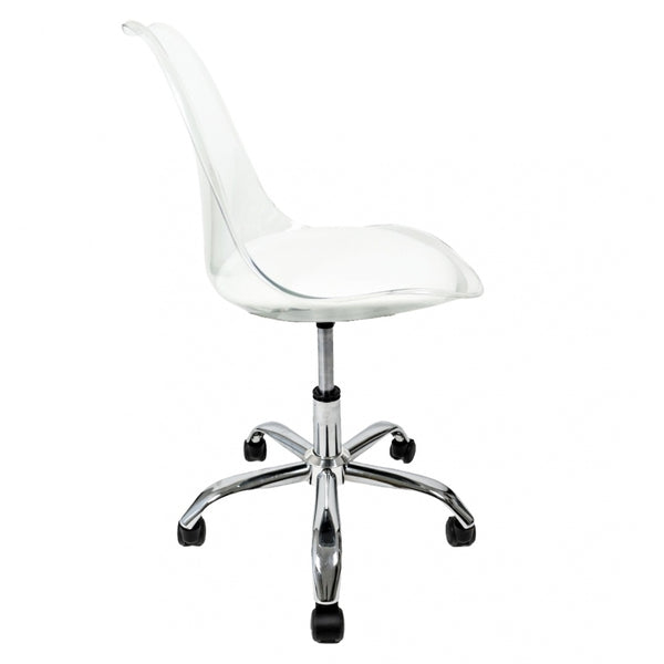 Soho Clear and White Plastic Desk Chair with Swivel Base