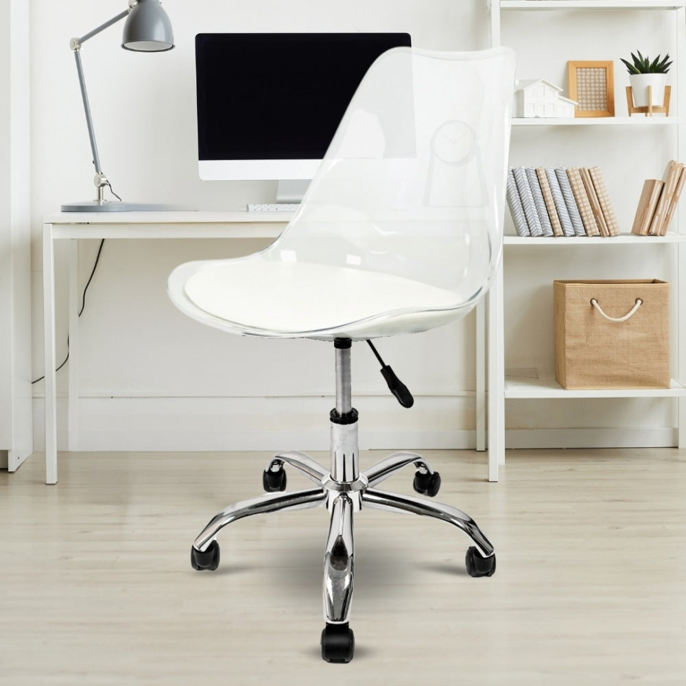 Soho Clear and Vanilla Plastic Desk Chair with Swivel Base