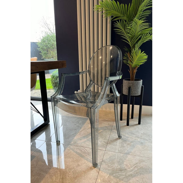 Smoke Grey Ghost Style Plastic Louis Armchair
