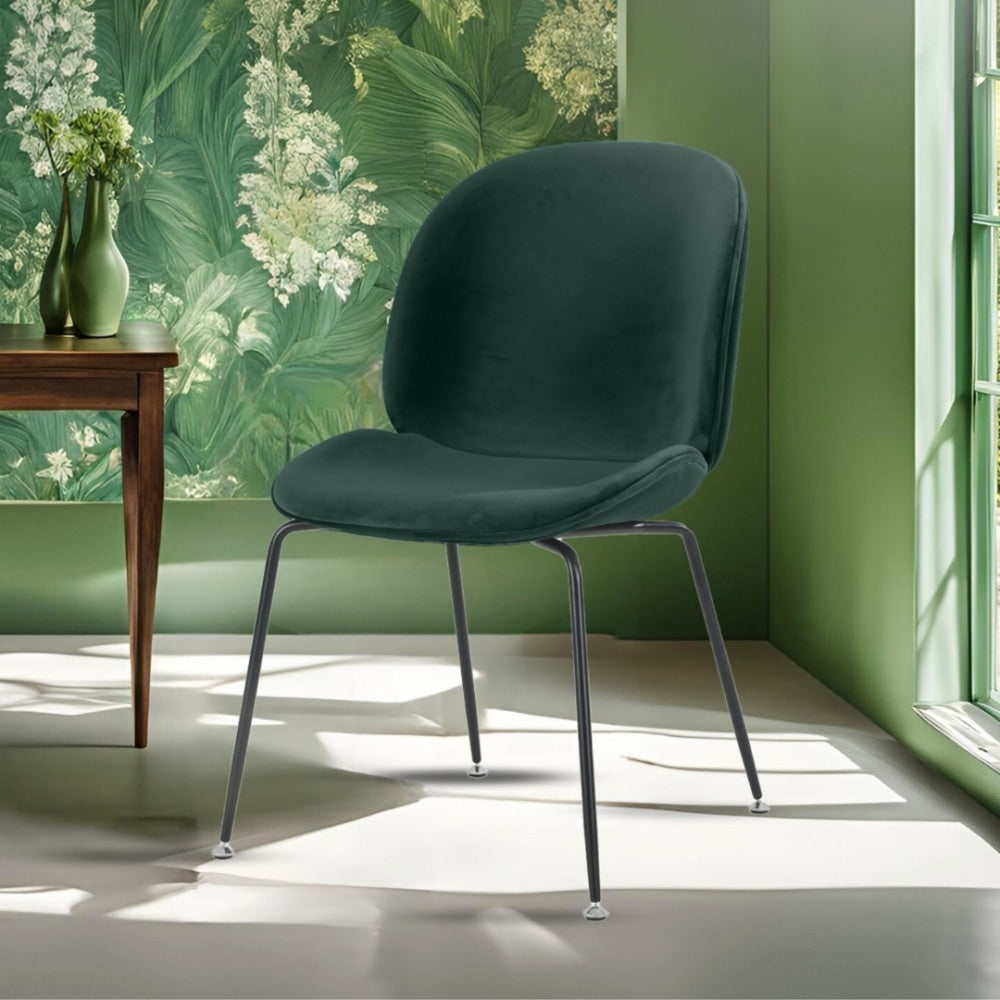 Luxurious Dark Green Velvet Dining Chair with Black Metal Legs