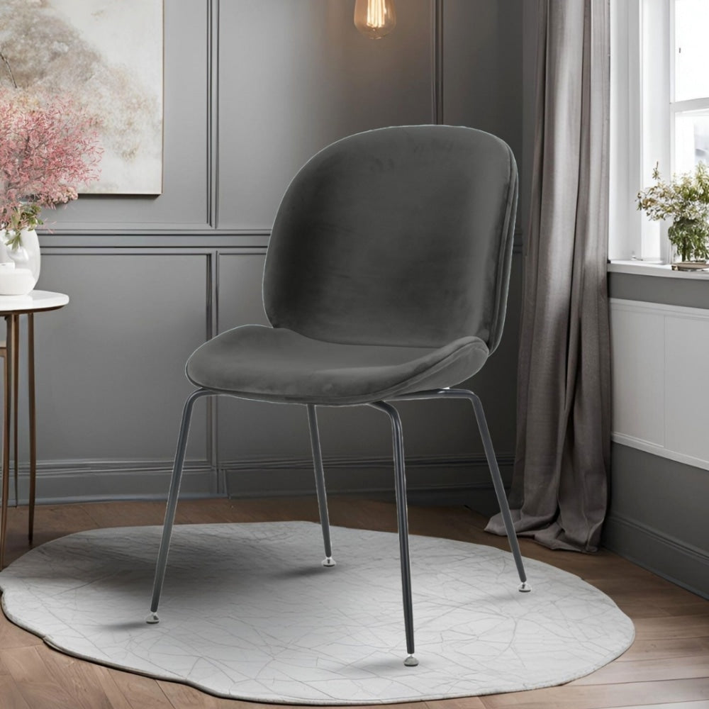 Luxurious Dark Grey Velvet Dining Chair Black Metal Legs