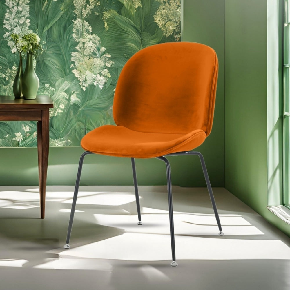 Luxurious Orange Velvet Dining Chair Metal Legs