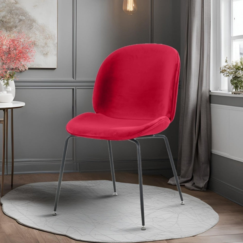 Luxurious Red Velvet Dining Chair Metal Legs