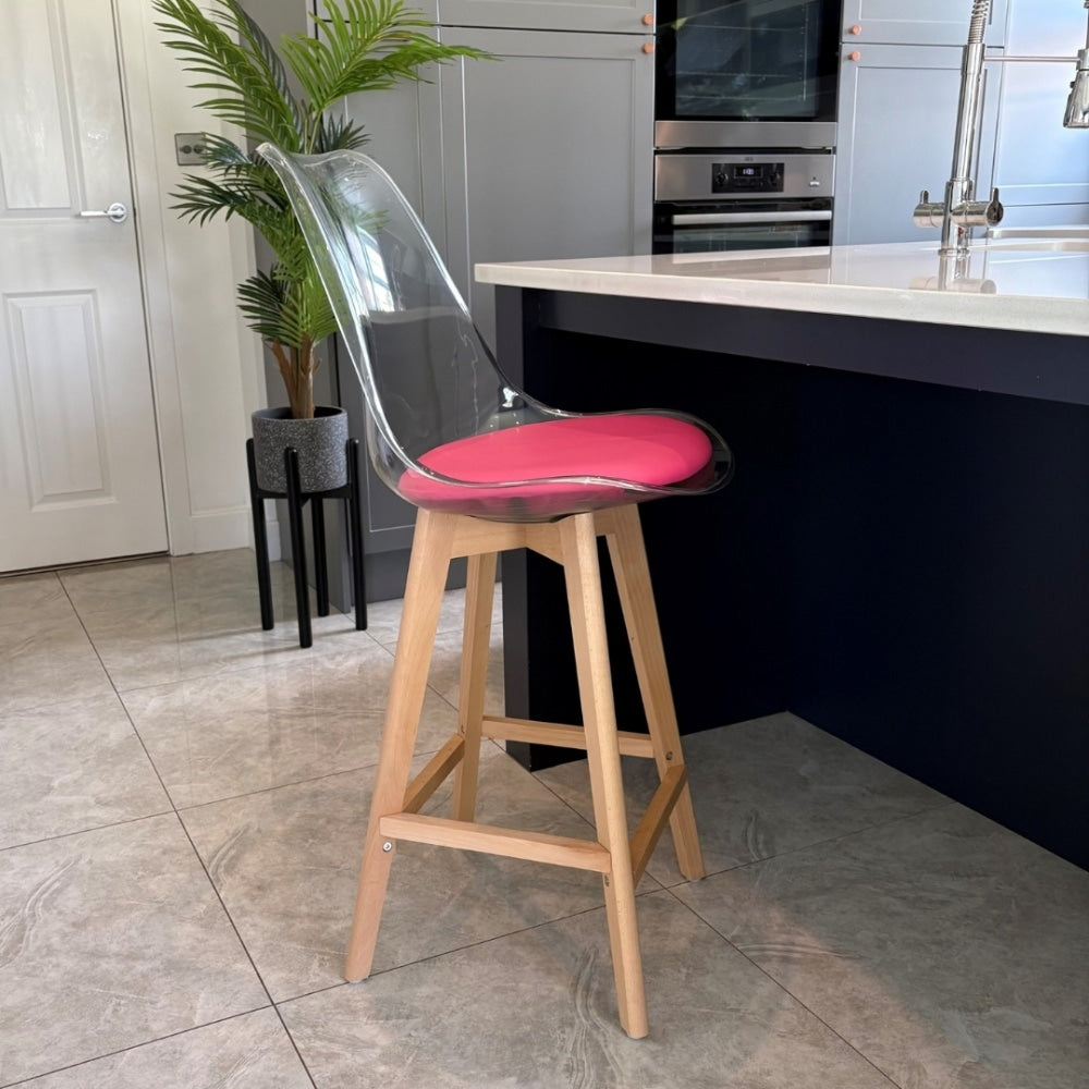 Soho Clear Bright Plastic Bar Stool Light Wood Legs