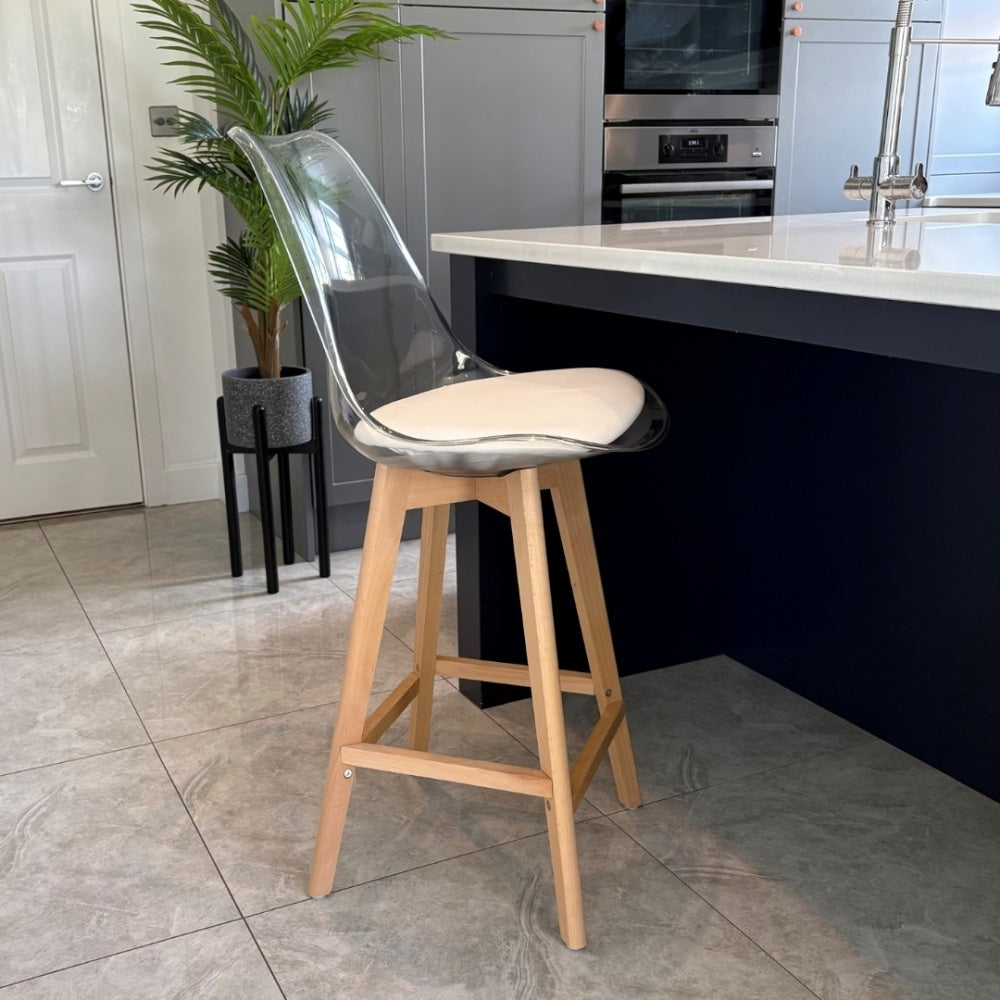 Soho Clear Vanilla Plastic Bar Stool Light Wood Legs