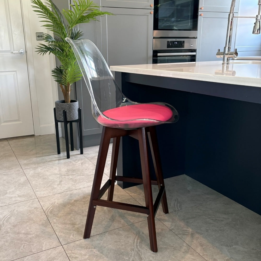 Soho Clear Bright Plastic Bar Stool Dark Wood Legs
