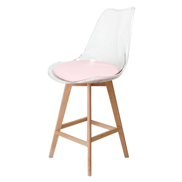 Soho Clear and Blush Pink Plastic Bar Stool with Light Wood Legs