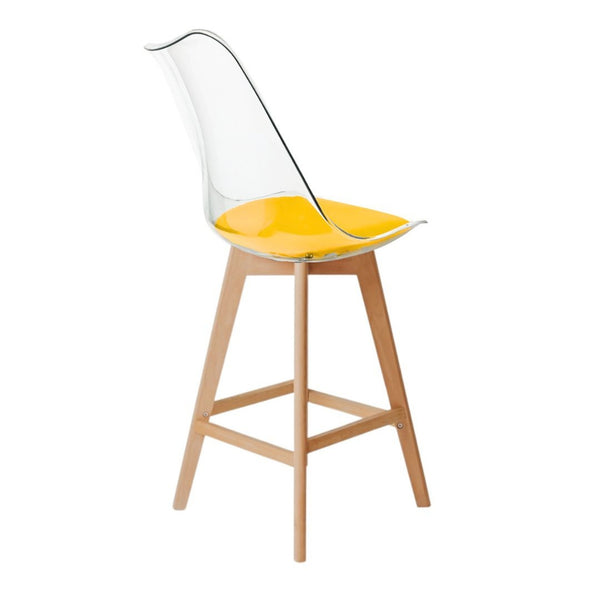 Soho Clear and Yellow Plastic Bar Stool with Light Wood Legs